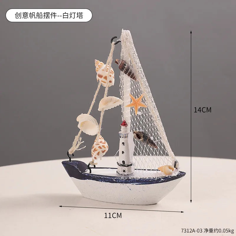 Sailboat Craft Ornament Online Store Photography Prop Cake Decoration Creative Home Mini Sailboat Figurine Desk Decoration decor Peaceful Pleasures Health and Wellness 7312A-03