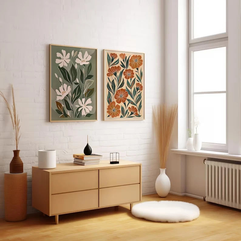 3-Piece Boho Wildflower Canvas Wall Art Print Set | Home Decor