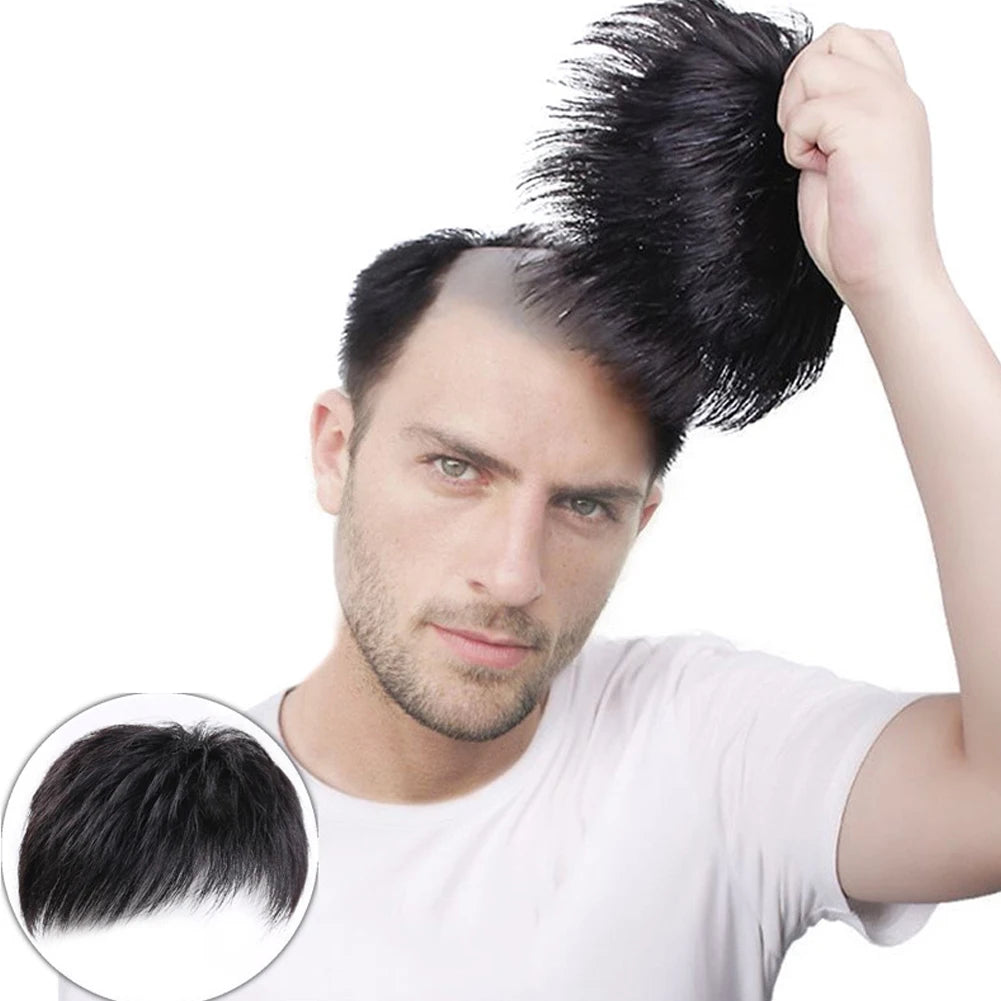Men's Black Clip-On Hair Topper | Short Hair Coverage Piece