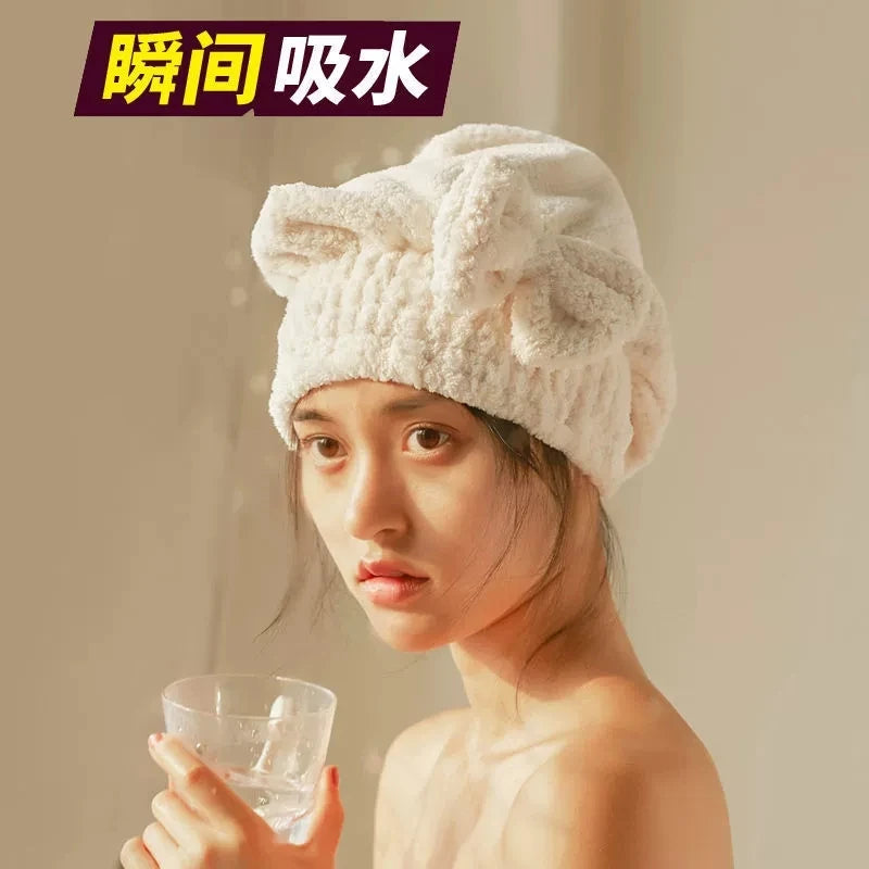 Quick-Dry Hair Towel Wrap Cap – Spa Bowknot Shower Bonnet