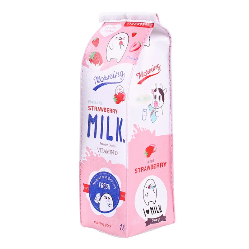 Cute Cartoon Milk Pencil Case – Large Capacity Student Bag