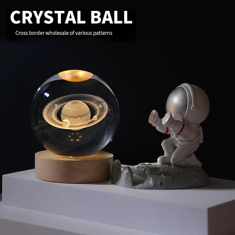 3D Crystal Ball Lamp with Galaxy and Planetary Projections USB Night Light for Cozy Atmosphere Plasma Ball Creative Gift Peaceful Pleasures Health and Wellness