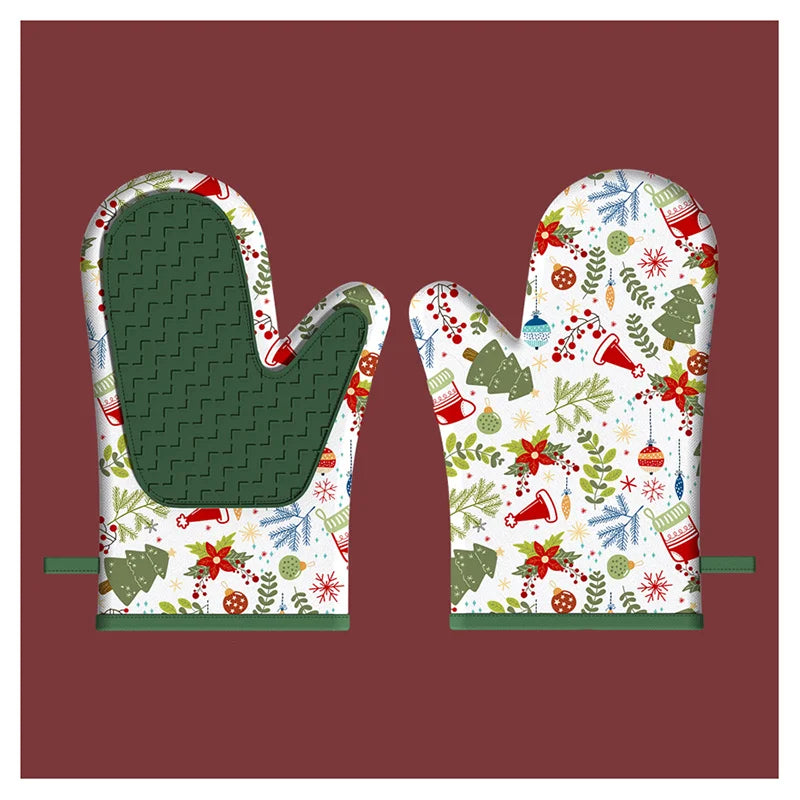Heat Resistant Oven Mitts Christmas Style Design with Soft Cotton Lining, Waterproof Non-Slip Grip Oven Glove for Kitchen,BBQ, Peaceful Pleasures Health and Wellness right hand