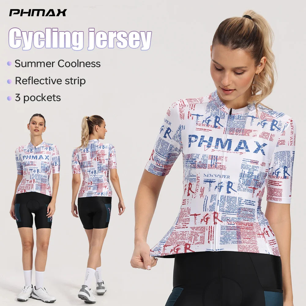 PHMAX Women's Short Sleeve Cycling Jersey – 3 Pockets, Quick Dry