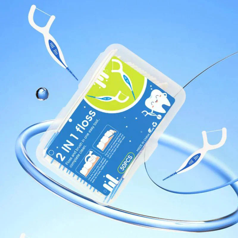 2-In-1 Multifunctional Dental Floss Stick High Elasticity Dental Floss Comfortable Soft Silicone Interdental Brush Oral Care Peaceful Pleasures Health and Wellness Default Title