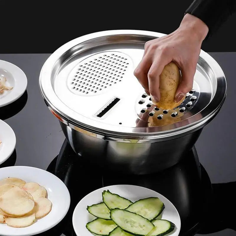 3-Piece Stainless Steel Colander Bowl & Grater Set | Kitchen Colander Bowl Set Peaceful Pleasures Health and Wellness