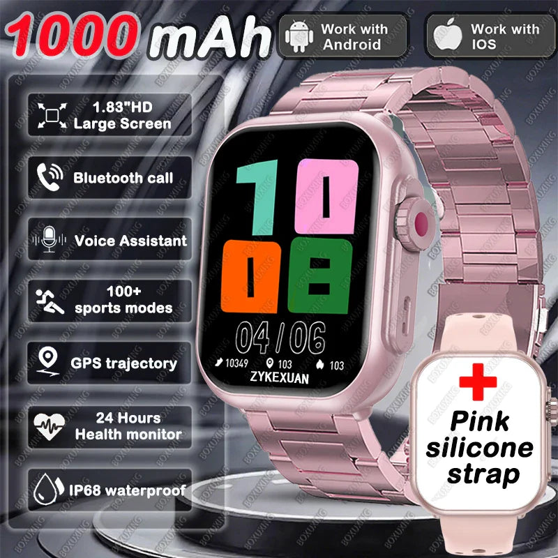 BOXUXING 1.85" AMOLED Smart Watch – Bluetooth Call, GPS, IP68