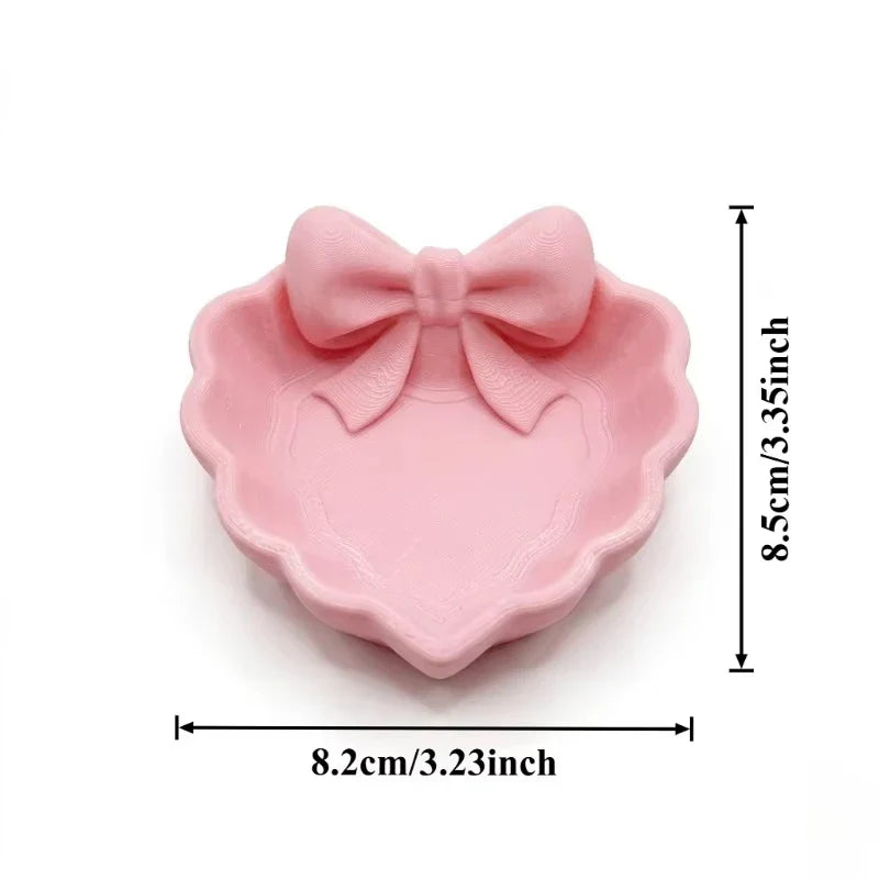 Heart-Shaped 3D Printed Jewelry Tray – Pink Bow Desk Organiser
