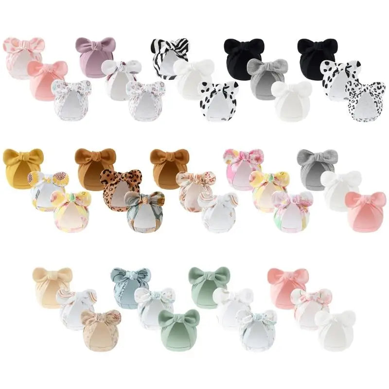 3-Pack Newborn Baby Bowknot Hats – Soft Cotton Infant Caps