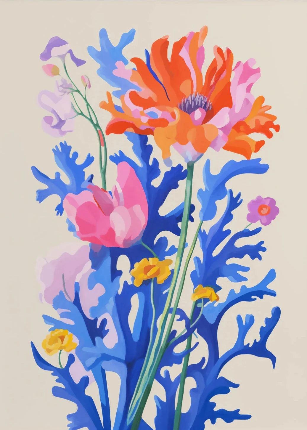 Gouache Wildflower Botanical Canvas Wall Art | Spring Floral Print
