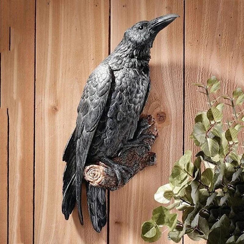 Fake Raven Resin Statue Crow Bird Sculpture Halloween Garden