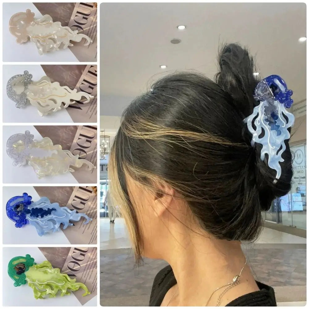 Shark & Jellyfish Acetate Hair Claw Clip – Marine Life Design