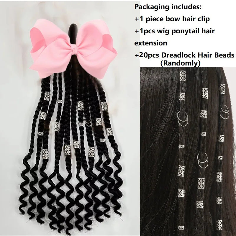 Kid Ponytail Braid Hair Extensions with Curly Ends - Elastic with Butter/ Dreadlock Hair Beads- Protective Hairstyle Detachable Peaceful Pleasures Health and Wellness Dreadlock Hair Bead4