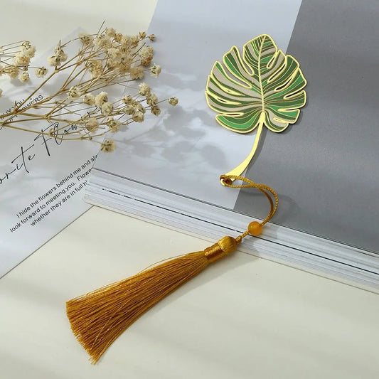 Lotus Leaf Metal Bookmark | Chinese Style Brass Tassel Gift Decorative Bookmark Peaceful Pleasures Health and Wellness no.6