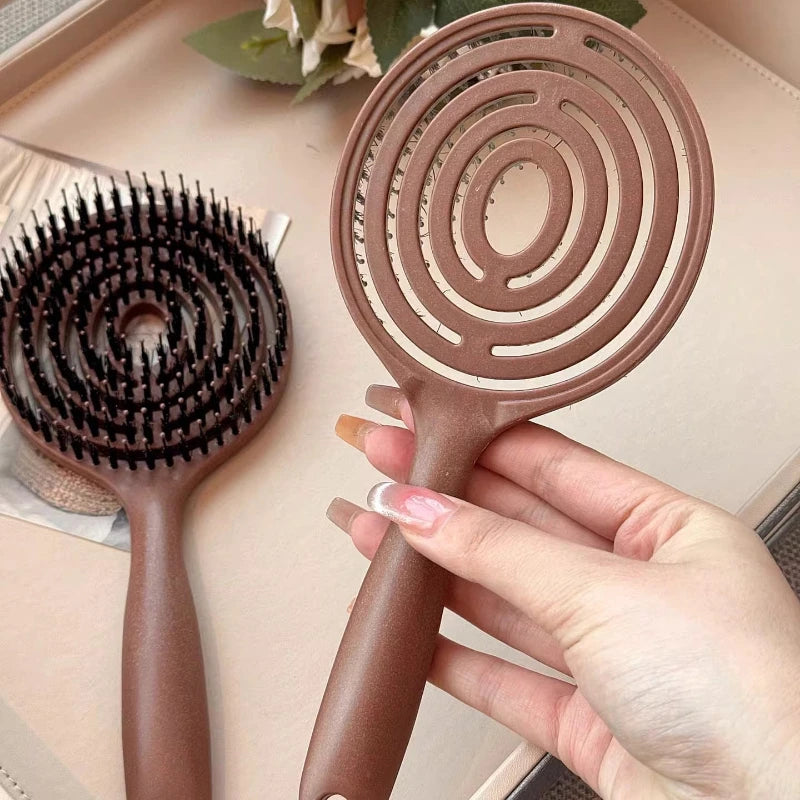 1Pc Boar Bristle Round Detangling Hair Brush for Volume Scalp Care Massage Women Wet Curly Comb Salon Hairdressing Styling Tools Peaceful Pleasures Health and Wellness