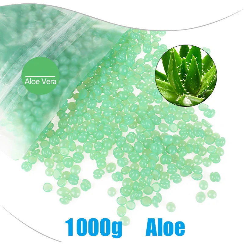 1000g Hard Pellet Bikini Waxing Tools Depilating Body Wax for Wax Warmer Kit Hot Film Epilator Wax Beans for Wax Heater Machine Peaceful Pleasures Health and Wellness 1000g Aloe