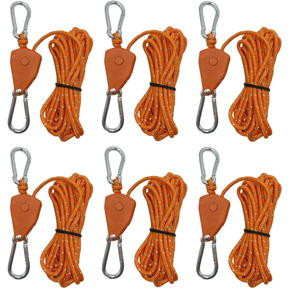 6-Pack 4mm Reflective Tent Guy Ropes with Twist Tighteners