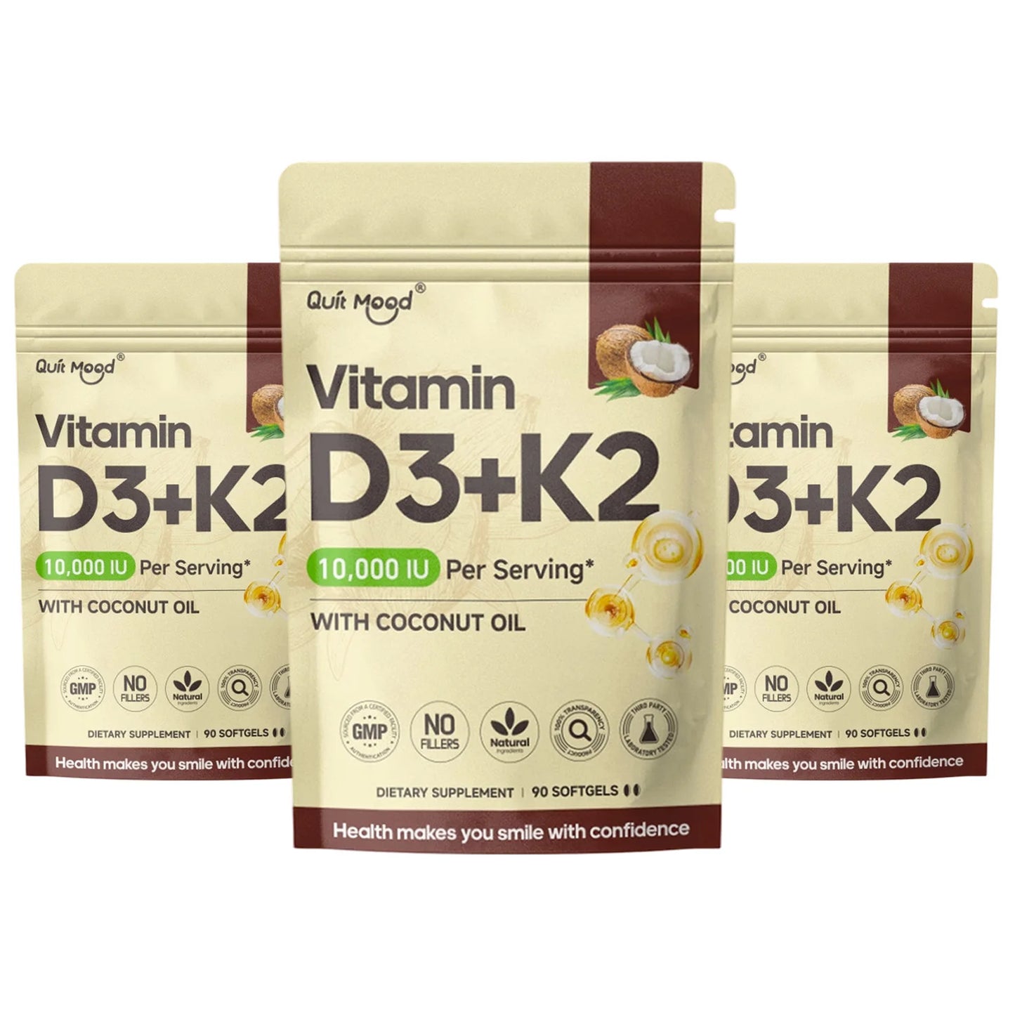 Vitamin D3 + K2 Softgels – Calcium Absorption, Bone & Heart Health | Daily Supplement Peaceful Pleasures Health and Wellness 3 Bags United States