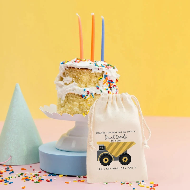 Personalized Construction Truck Candy Bags | 5-Pack Kids Party Party Favor Bags Peaceful Pleasures Health and Wellness