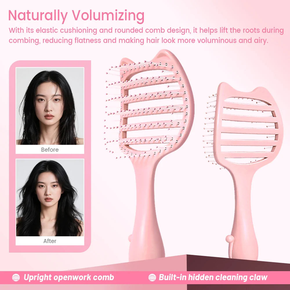 Cat-Ear Hollow Hair Brush – Anti-Static Detangling Comb