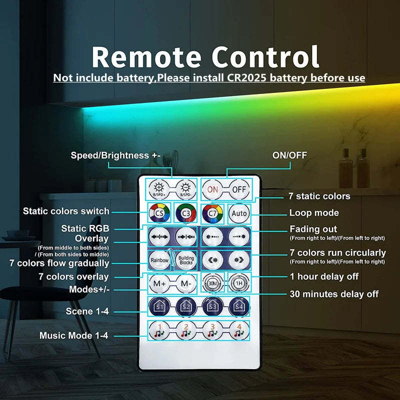 RGBIC LED Strip Lights | App & Remote Music Sync Color Changing