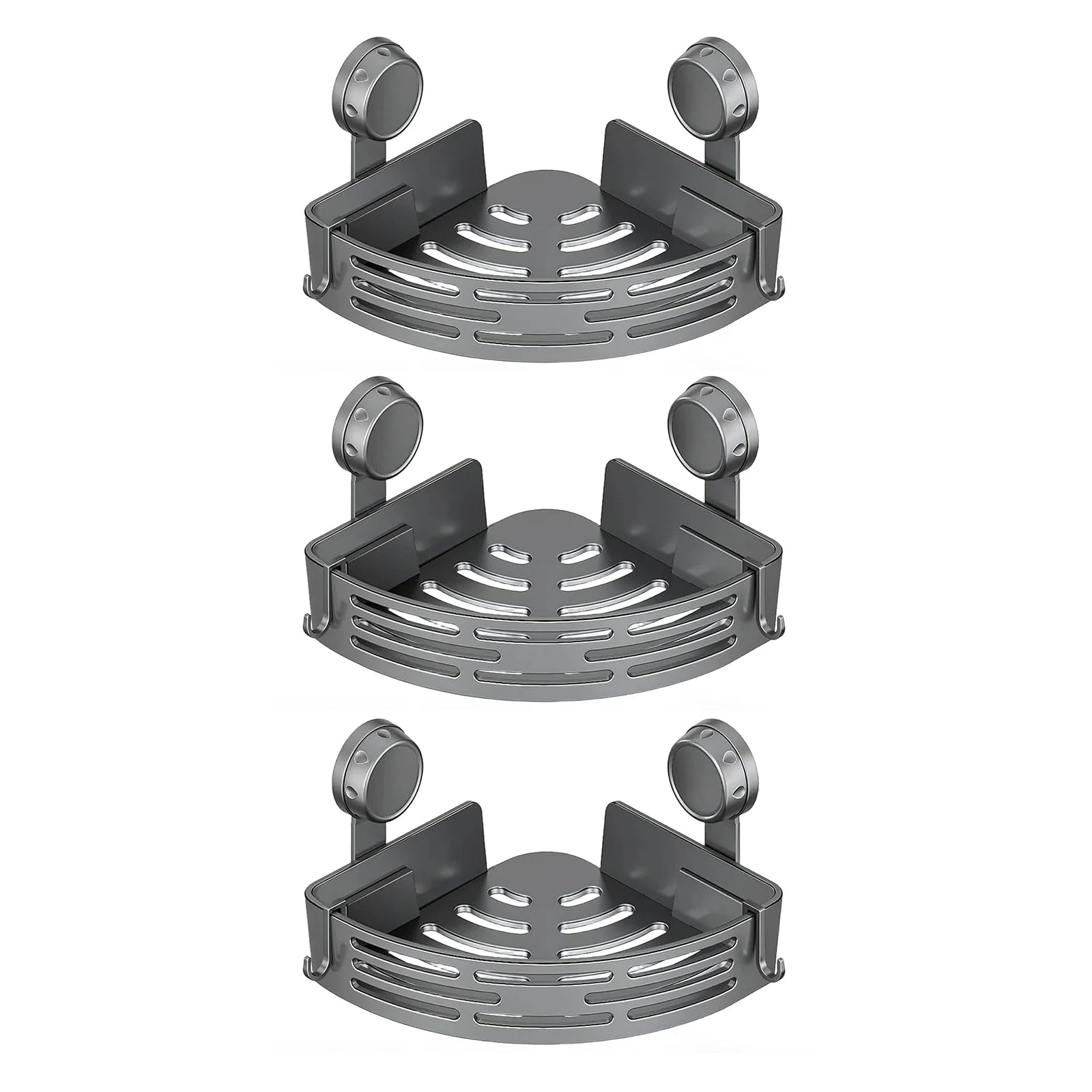 Bathroom and Kitchen Storage Organizer with Hooks No Drilling Removable Shower Organizer for Bathrooms Storage Peaceful Pleasures Health and Wellness Gray Three-layer