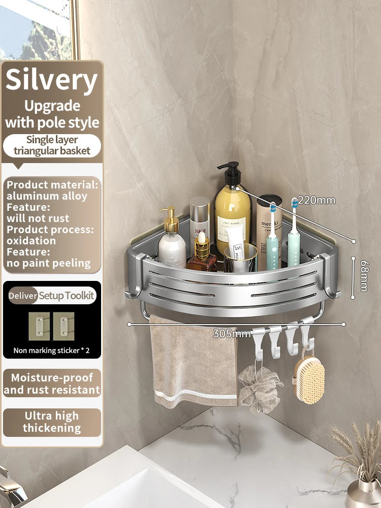 No-Drill Adhesive Bathroom Shelf & Towel Rack | Metal Wall Mount