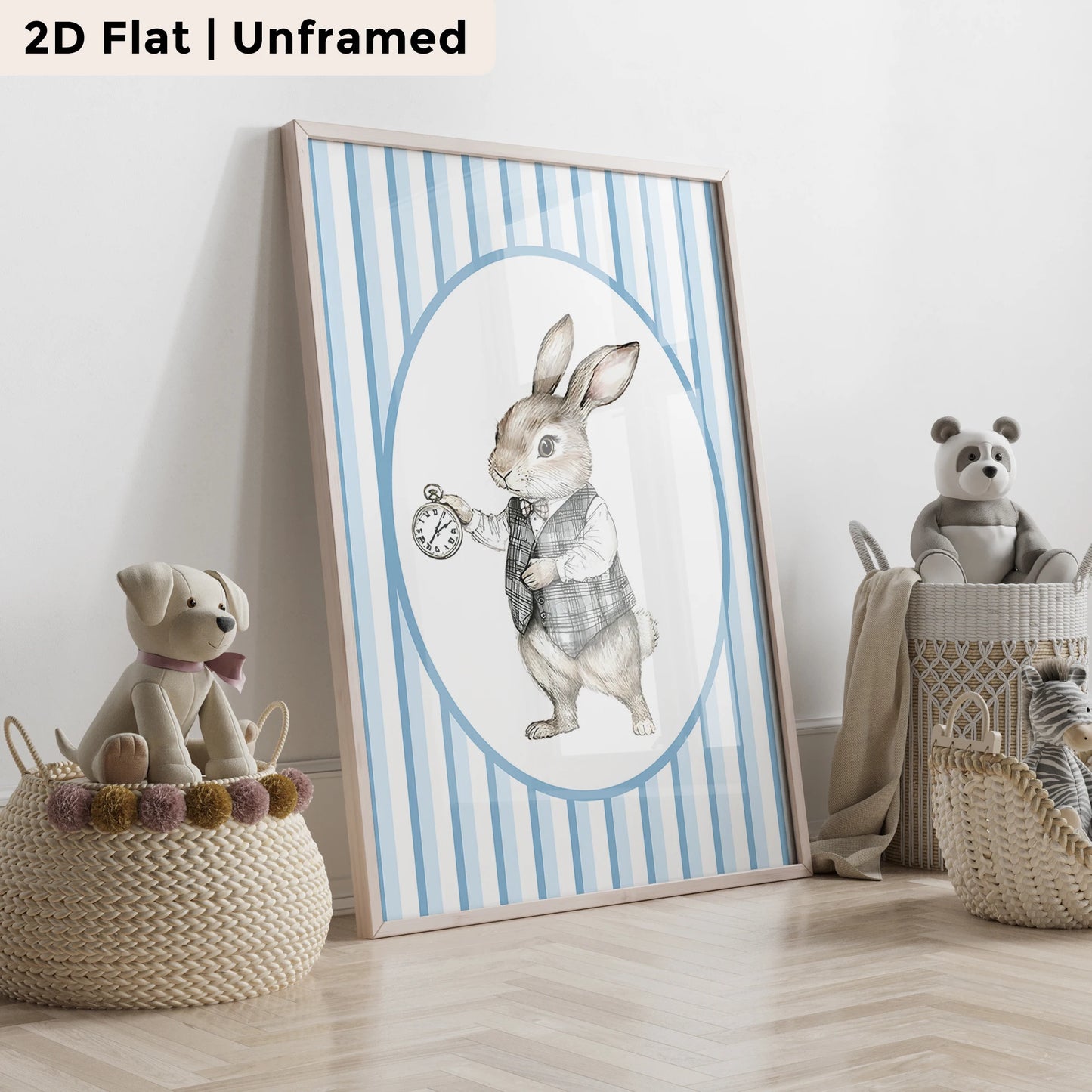 3-Piece Cartoon Blue Rabbit Canvas Wall Art | Kids Room Decor