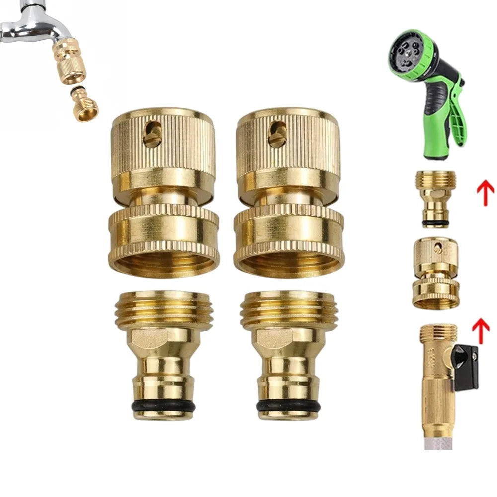 1PCS Brass Garden Hose Quick Connect Fitting3/4" Water Hose Connector Male Female Threads Universal Hose Adapter for Watering Peaceful Pleasures Health and Wellness
