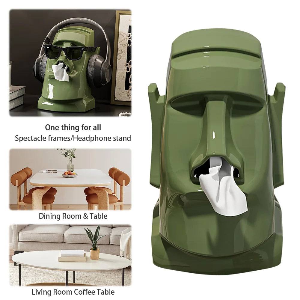 Moai Easter Island Tissue Box Holder & Desk Organizer