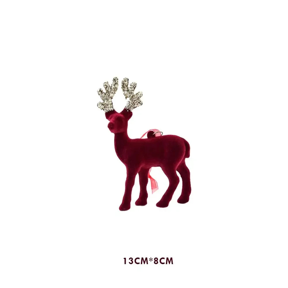 1PCS House Tabletop Decor Hanging Baubles Flocking Mini Deer Pendant Elk Christmas Reindeer Deer Ornaments Decorations Peaceful Pleasures Health and Wellness 06