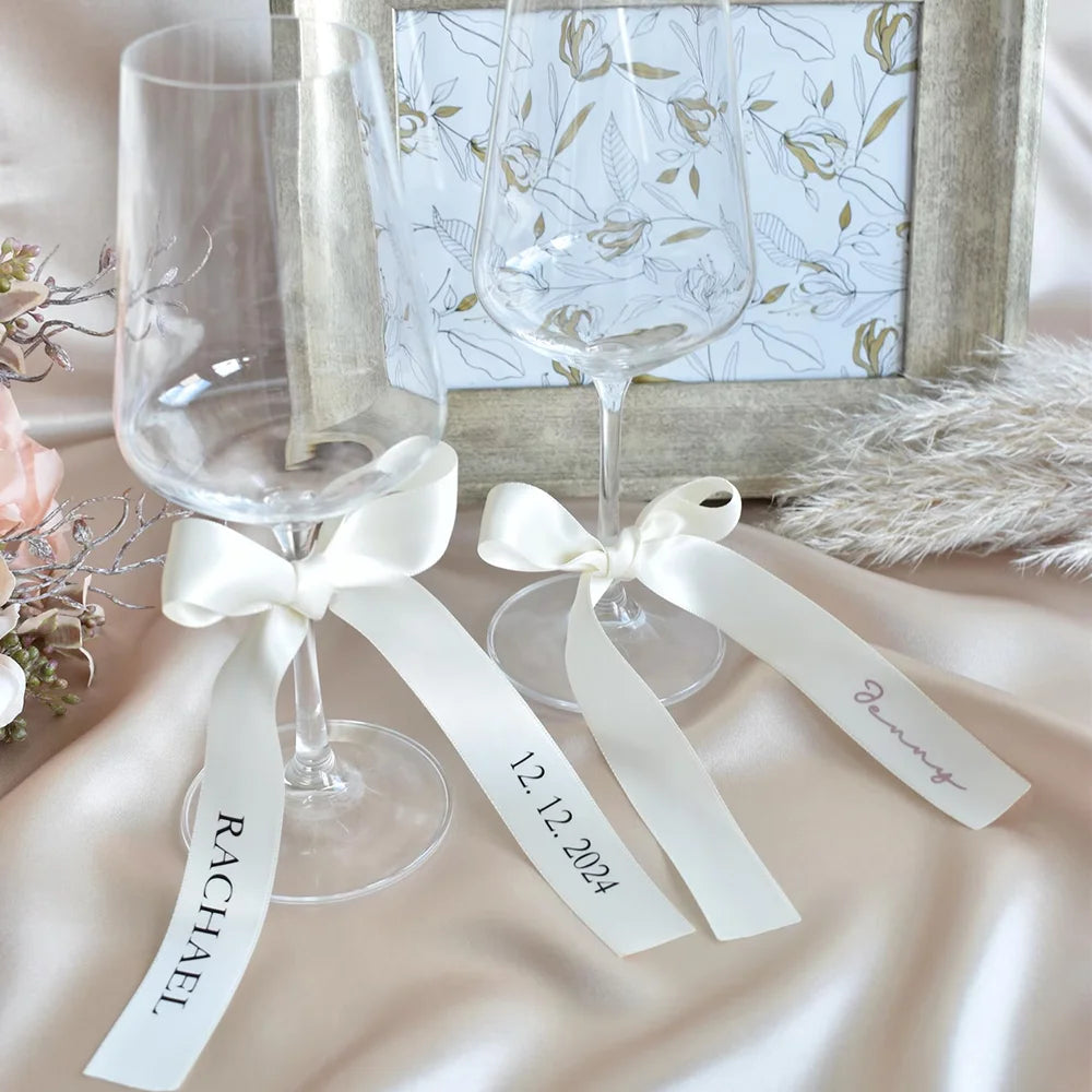 5-Pack Personalized Wine Glass Ribbons | Wedding Name Tags Wedding Place Cards Peaceful Pleasures Health and Wellness
