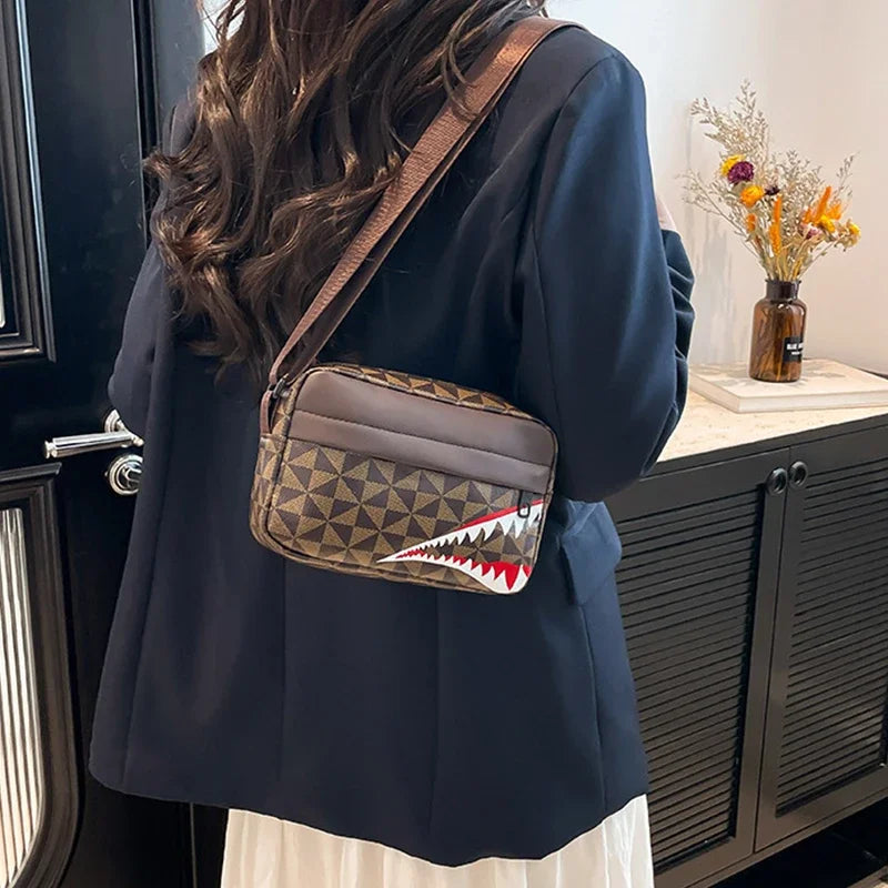 Shark Mouth Crossbody Bag | Split Leather Small Square Purse Crossbody Bag Peaceful Pleasures Health and Wellness