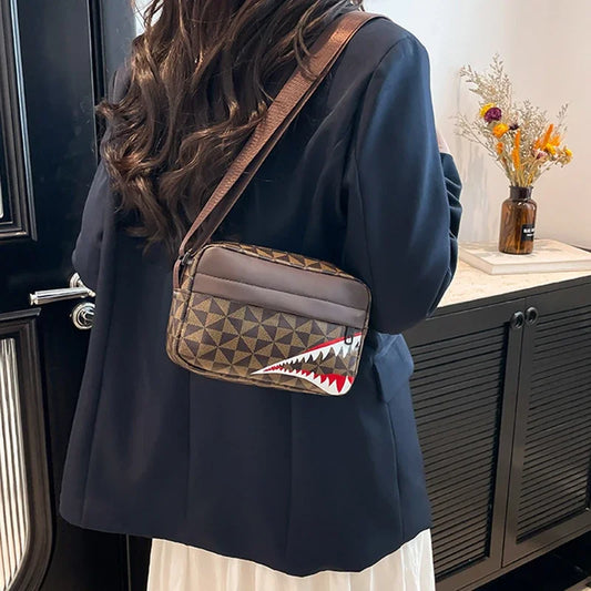 Shark Mouth Crossbody Bag | Split Leather Small Square Purse Crossbody Bag Peaceful Pleasures Health and Wellness