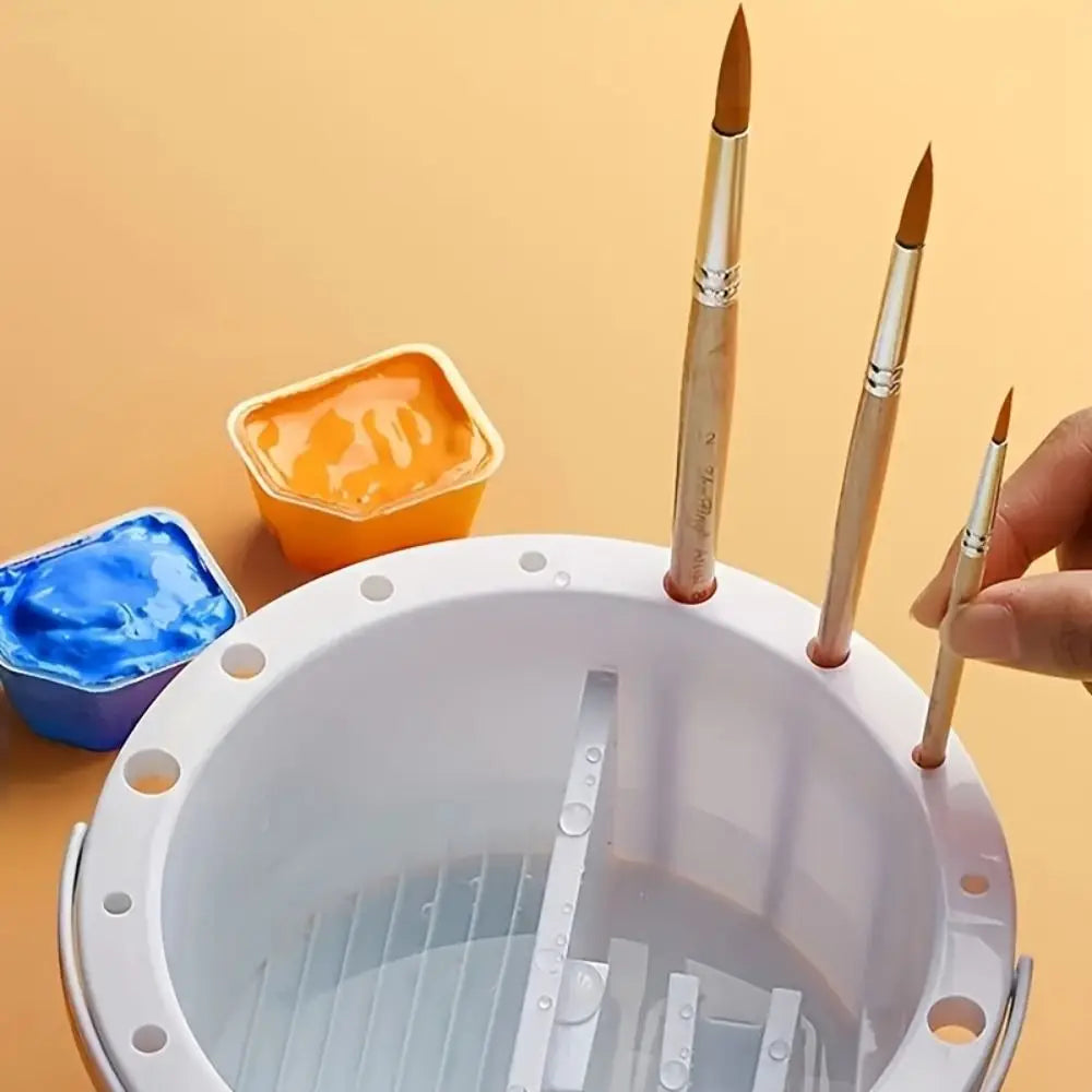 Multifunctional Brush Washer Bucket Portable Handheld Brush Cleaning Tool with Palette Lid Easy To Clean Painting Brush Holder Peaceful Pleasures Health and Wellness