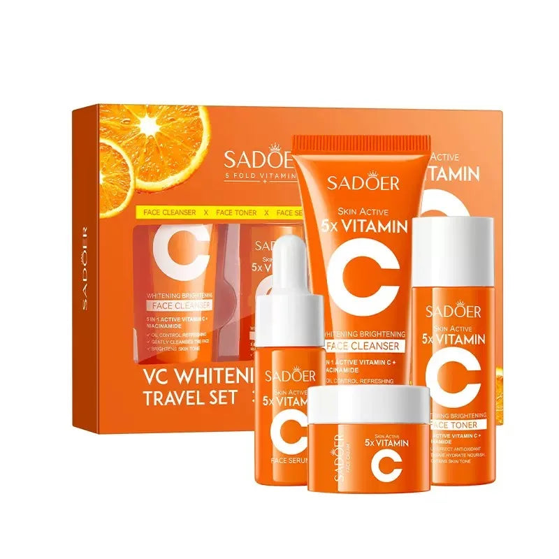 5X Vitamin C Travel Kit, 4-Piece Brightening & Hydrating Skincare Set, Antioxidant Glow Boost for Dull Skin, Winter Vacation Ess Peaceful Pleasures Health and Wellness