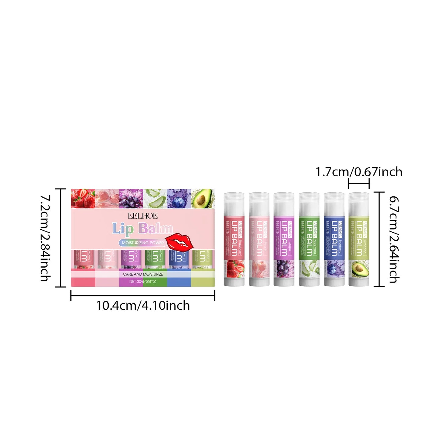 6-Piece Moisturizing Lip Balm Set – Beeswax & Fruit Extracts
