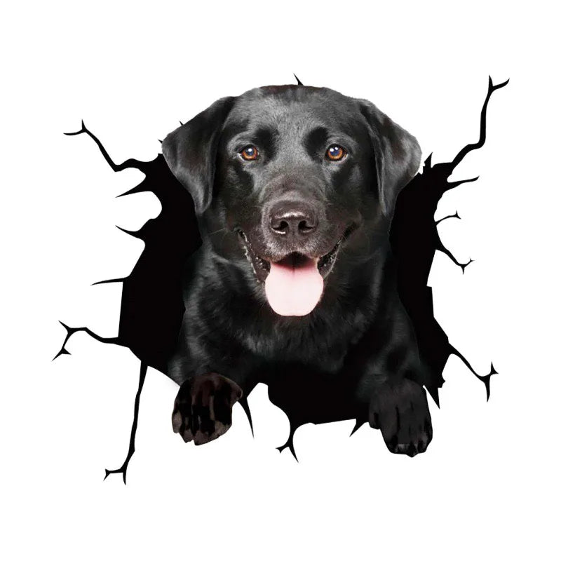 3D Dog Crack Wall Sticker – Waterproof PVC Funny Animal Decal