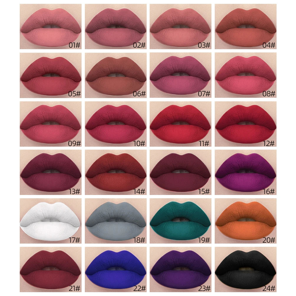 24 Colors Long Lasting Matte Nude Liquid Lipstick Waterproof Non-stick Cup Sexy Nude Red Brown Lip Gloss Lips Makeup Cosmetics Peaceful Pleasures Health and Wellness