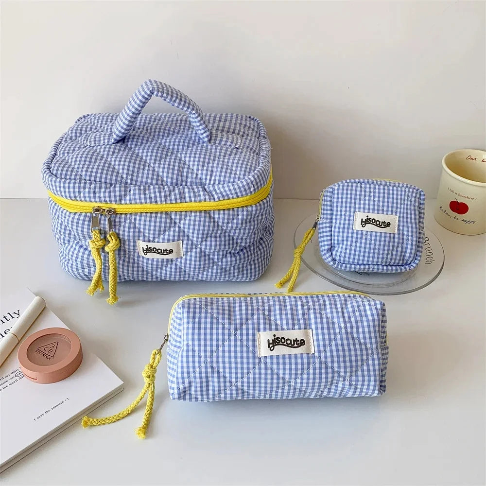3-Piece Plaid Cosmetic Bag Set – Large Capacity Toiletry Organizer