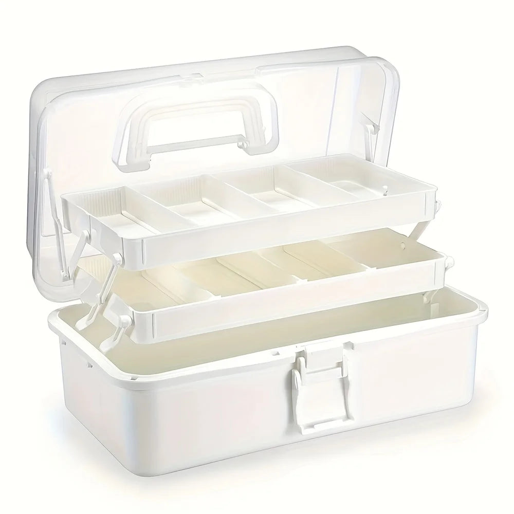 3-Layer Craft Organizer Box with Adjustable Dividers & Handle Craft Storage Organizer Peaceful Pleasures Health and Wellness White