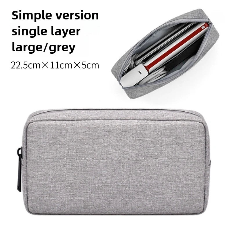 USB Cable Organizer Bag, Travel Essentials Pouch for Earphones Gadgets Storage, Digital Accessories & Makeup Case, Portable Peaceful Pleasures Health and Wellness L-Grey