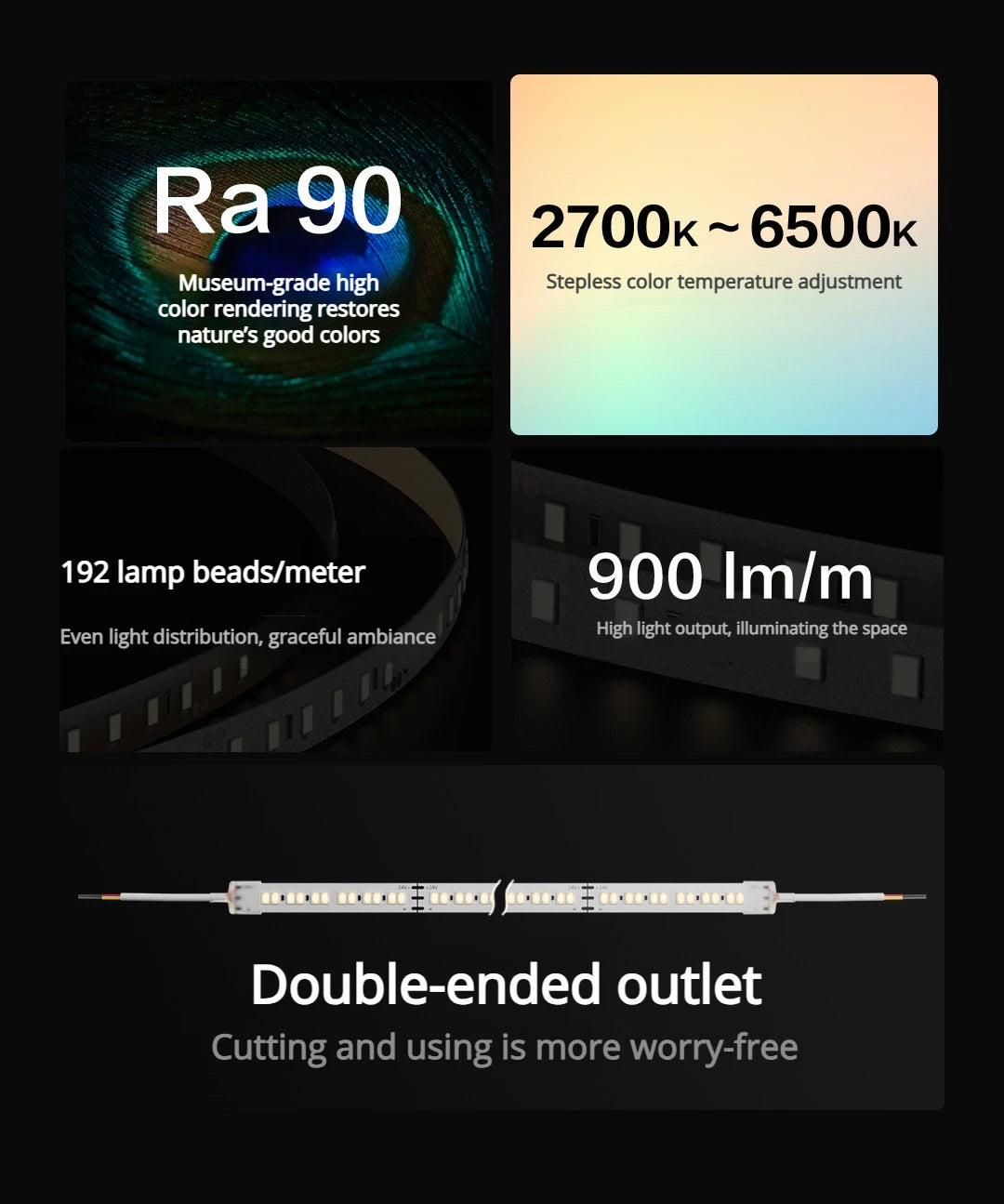 Aqara Smart COB Light Strip H2 Dual Color Temperature 2700K～6500K Adjustment Ra90 LED Home Decorative Light Strip Peaceful Pleasures Health and Wellness