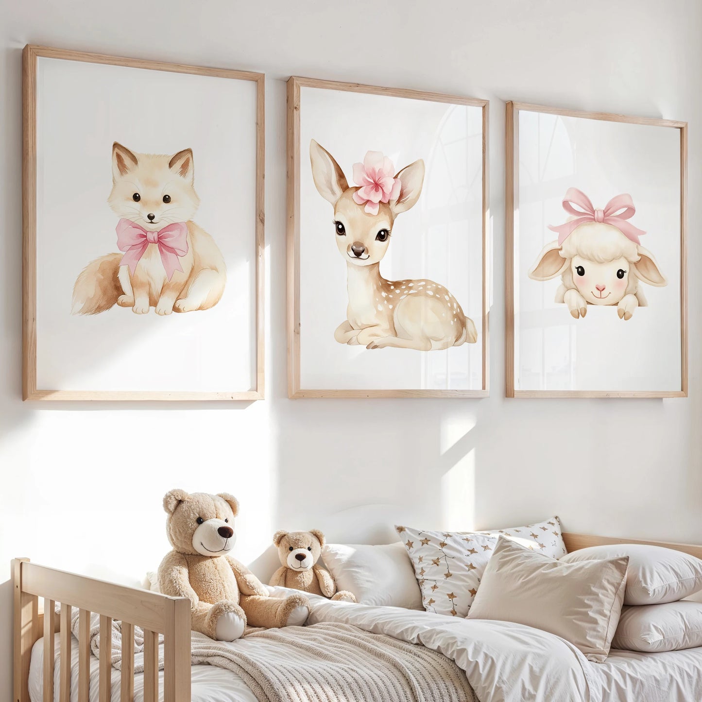 3-Piece Cartoon Fox Deer Lamb Canvas Wall Art | Kids Room Decor