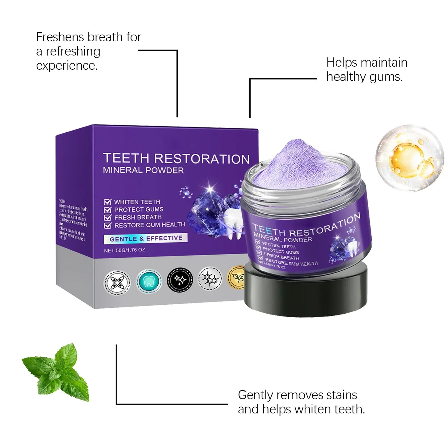 Purple Mineral Tooth Whitening Powder – Stain Removal 50g