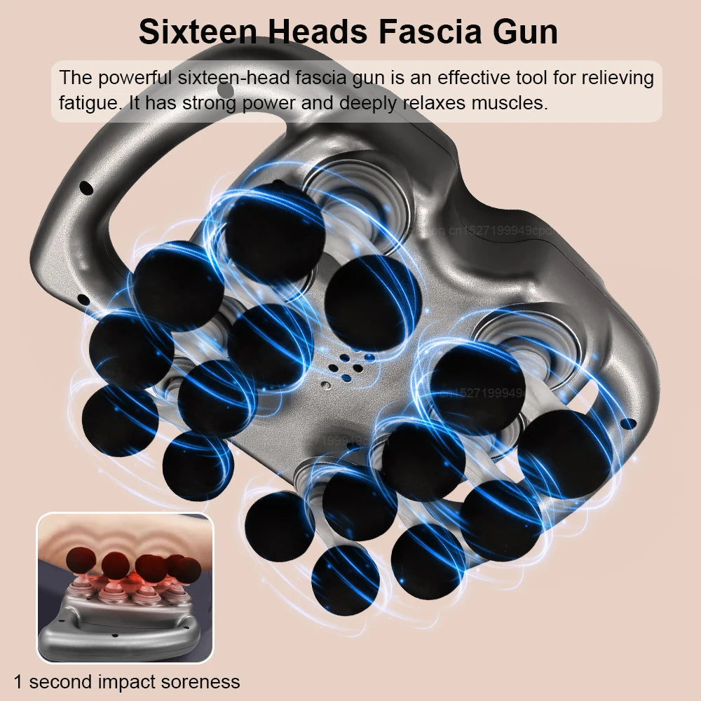 Fascia Massage Gun High frequency Body Neck Shoulder Back Waist Massager Professional Muscle Massage Machine 16-Head Fascia Gun Peaceful Pleasures Health and Wellness