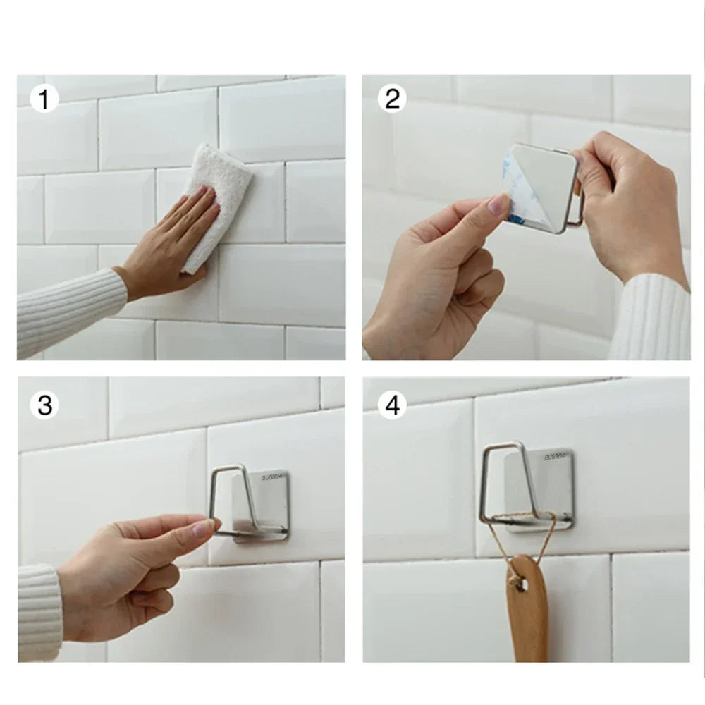 1/2/3/4/5PC Stainless Steel Hanging Hook Storage Rack Sink Sponges Drain Drying Rack Self Adhesive Storage Holder Wall Hooks Peaceful Pleasures Health and Wellness