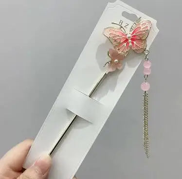 Chinese Style Hair Stick with Flower Decor Retro Floral Design Headwear with Tassel for Friends Girlfriend Wife Novel Gift Peaceful Pleasures Health and Wellness Model 29