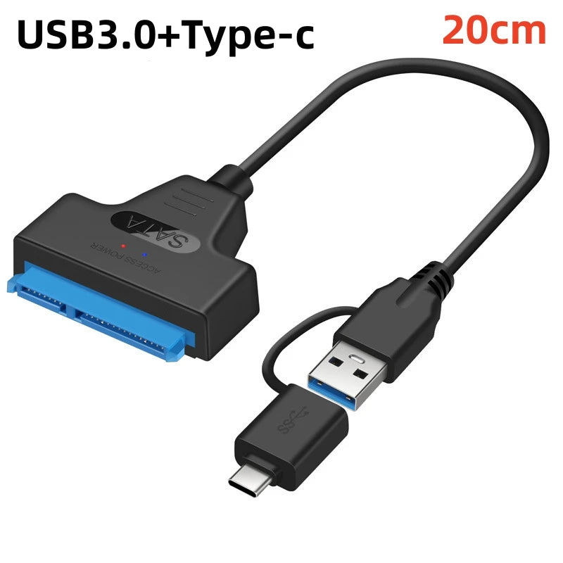 New 2 in 1 SATA to USB3.0/Type-C Adapter Cable Up To 6 Gbps High Speed Support 2.5 Inch External HDD SSD Hard Drive 22 Pin Sata Peaceful Pleasures Health and Wellness USB3.0 Type-c 20cm