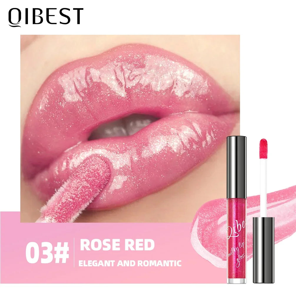 QIBEST New Pearlescent Moisturizing Lip Glaze Flash Liquid Lipstick Waterproof Sweatproof Non Stick Cup Glitter Lipgloss Makeup Peaceful Pleasures Health and Wellness 03